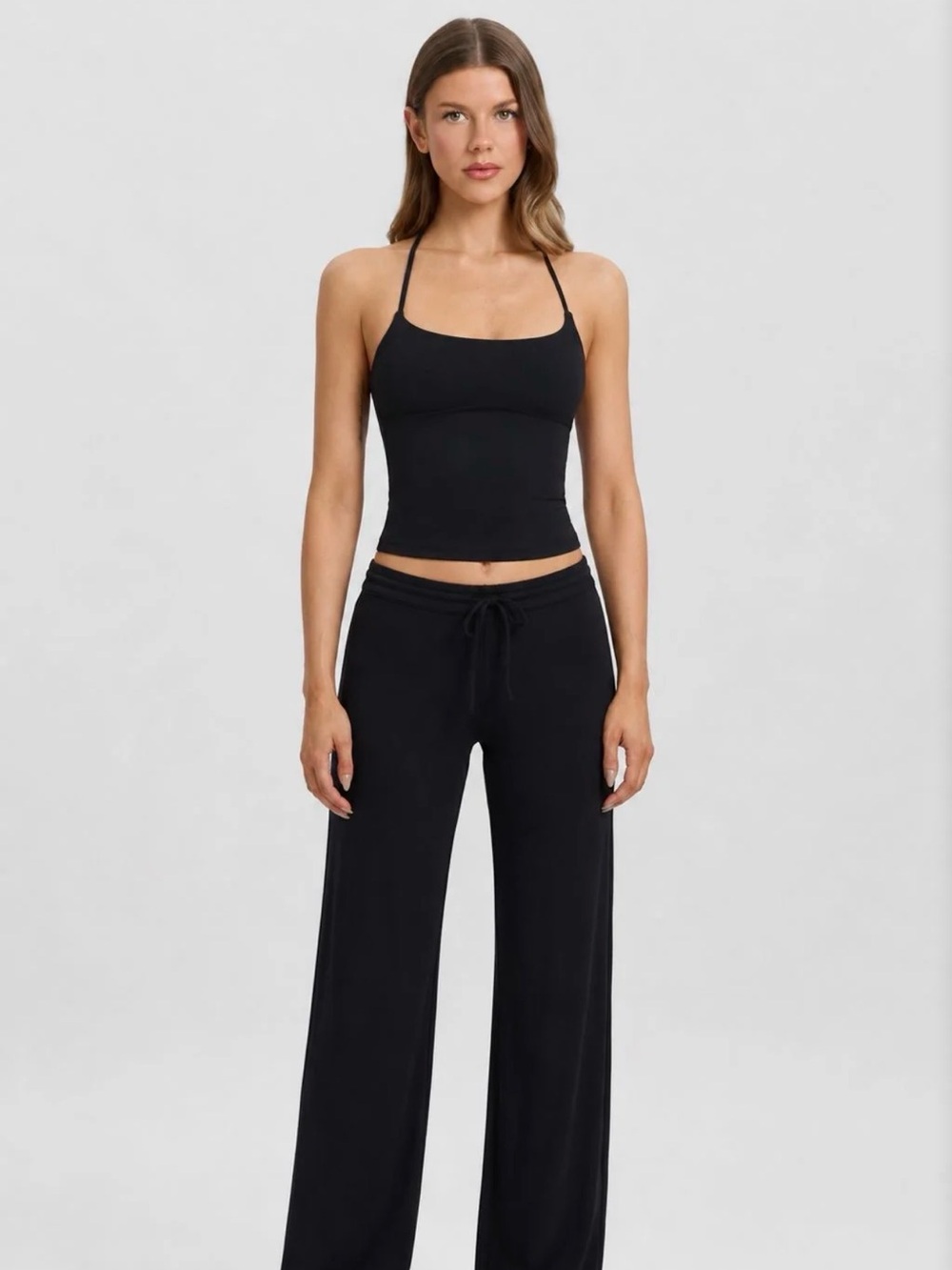 Wide-Leg Drawstring Lounge Pants in Black